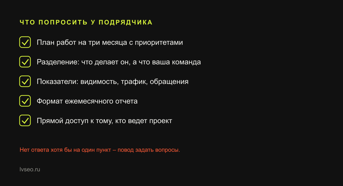 Чек-лист: пять вещей, которые стоит попросить у SEO-подрядчика до старта работ